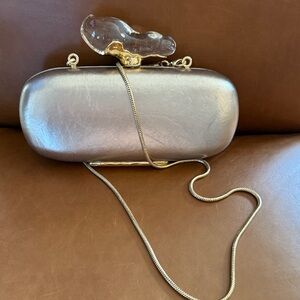 Alexis Bittar Silver Clutch with Crystal Handle